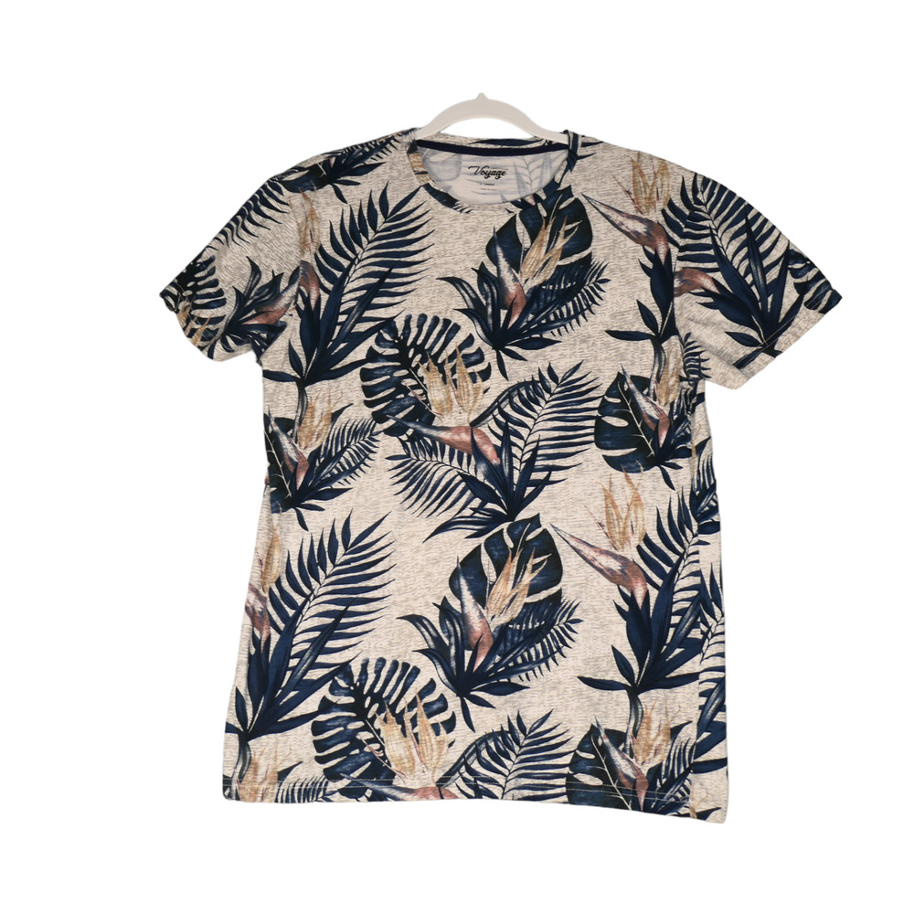 Voyage Craft and Flow Tunic Tee Womens L Blue Leaf Tropical 100% Cotton Nautical